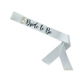 Bride to Be White Sassy Sash with Gold Foil Ring
