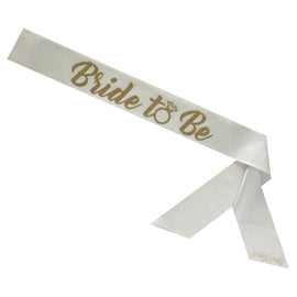 Bride to Be with Ring Sassy Sash - White with Gold Glitter